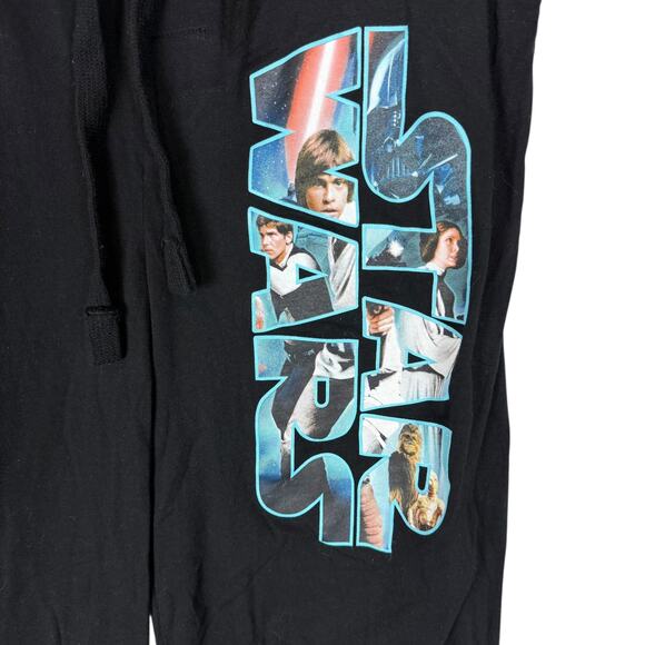 Star Wars Pajama Pants Men's Medium Black Cotton Graphic Flat Front Drawstring - Picture 5 of 10
